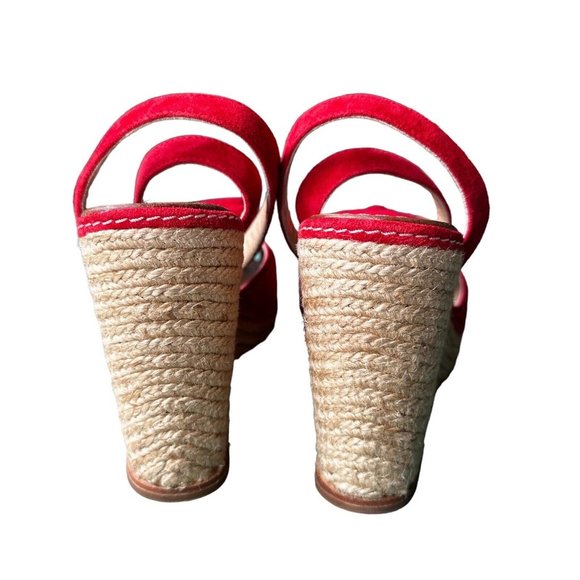 Kate Spade New York Women's Red Suede Brit Flower Toe Wedge Heel Sandals 9 M - Picture 4 of 9